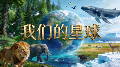 纪录片《我们的星球》海报，展示地球多样生态系统与野生动物